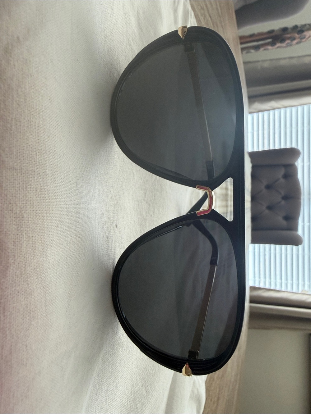 Black Oversized Aviator Sunglasses with Subtle Gold Accents